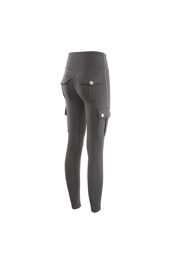 Yoga Pants Women Multi Pockets Stretchy Yoga Fitness Pants Women's Tight-fitting Sexy Sports Pants High-waist Quick-drying Running Hip Trousers M Gray