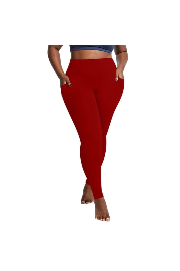 Yoga Pants for Women Plus Size Women Oversized Pockets Tight Fitting Elastic Comfortable Fitness Pants Yoga Pants Quick Drying Red XL