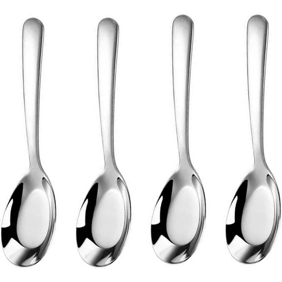 MIUPOO Thickened Stainless Steel Soup Spoons, Asian Chinese Japanese Flat Soup Spoons Large for for Ramen Noodles Bowl Table Serving, Silver, 1.7×7Inches, 4 Pieces
