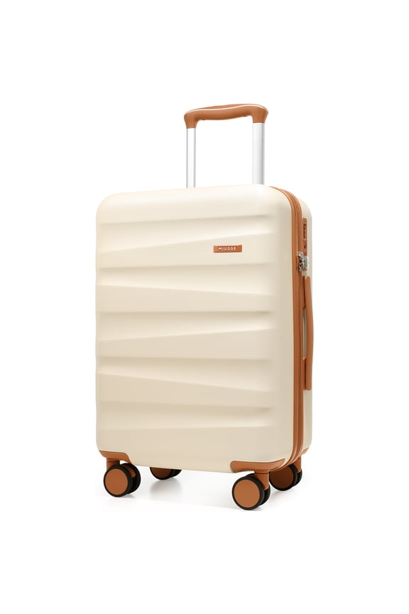 20 inch Carry On Luggage Airline Approved 100% PC Lightweight Hard Shell Suitcase with Spinner Wheels and TSA Lock, Beige