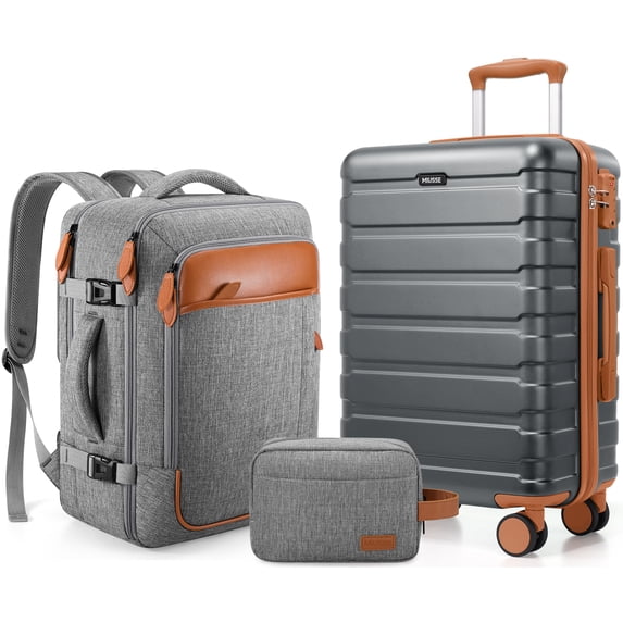 MIUSSE Carry on Luggage Set 3 Piece Hard Shell Luggage Sets with YKK Zipper Spinner Wheels TSA Lock Carry on with Backpack Set