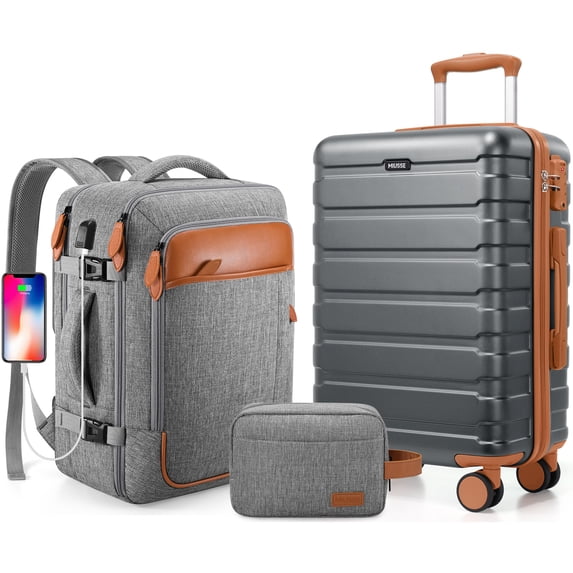 MIUSSE Carry on Luggage Set 3 Piece Hard Shell Luggage Sets with YKK Zipper Spinner Wheels TSA Lock Carry on with Backpack Set