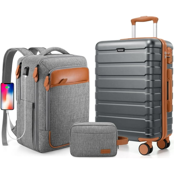 MIUSSE Carry on Luggage Set 3 Piece Hard Shell Luggage Sets with Spinner Wheels TSA Lock Carry on with Backpack Set