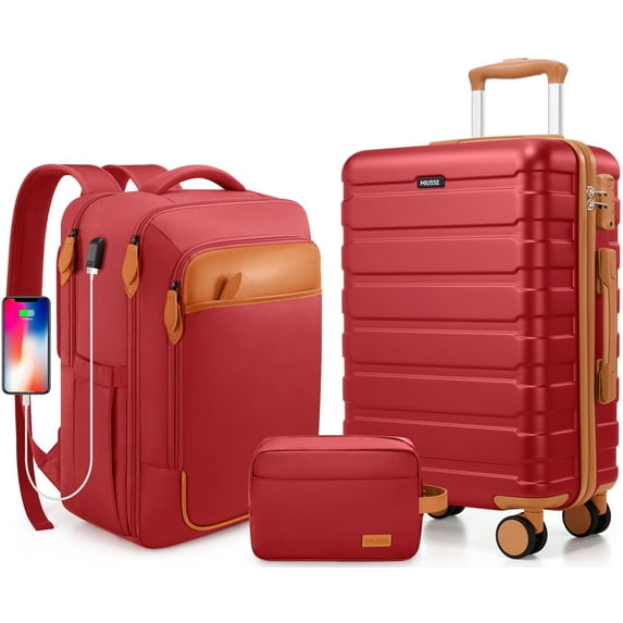 MIUSSE Carry on Luggage Set 3 Piece Hard Shell Luggage Sets with Spinner Wheels TSA Lock Carry on with Backpack Set