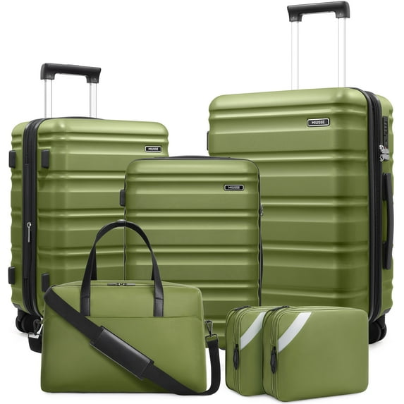 MIUSSE 5 Piece Luggage Set, Hardshell Lightweight Suitcase with TSA Lock Spinner Wheels, 100% PC Luggage Set 20in 24in 28in - Green