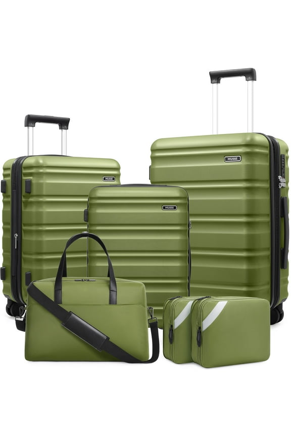 5 Piece Luggage Set, Hardshell Lightweight Suitcase with TSA Lock Spinner Wheels, 100% PC Luggage Set 20in 24in 28in - Green