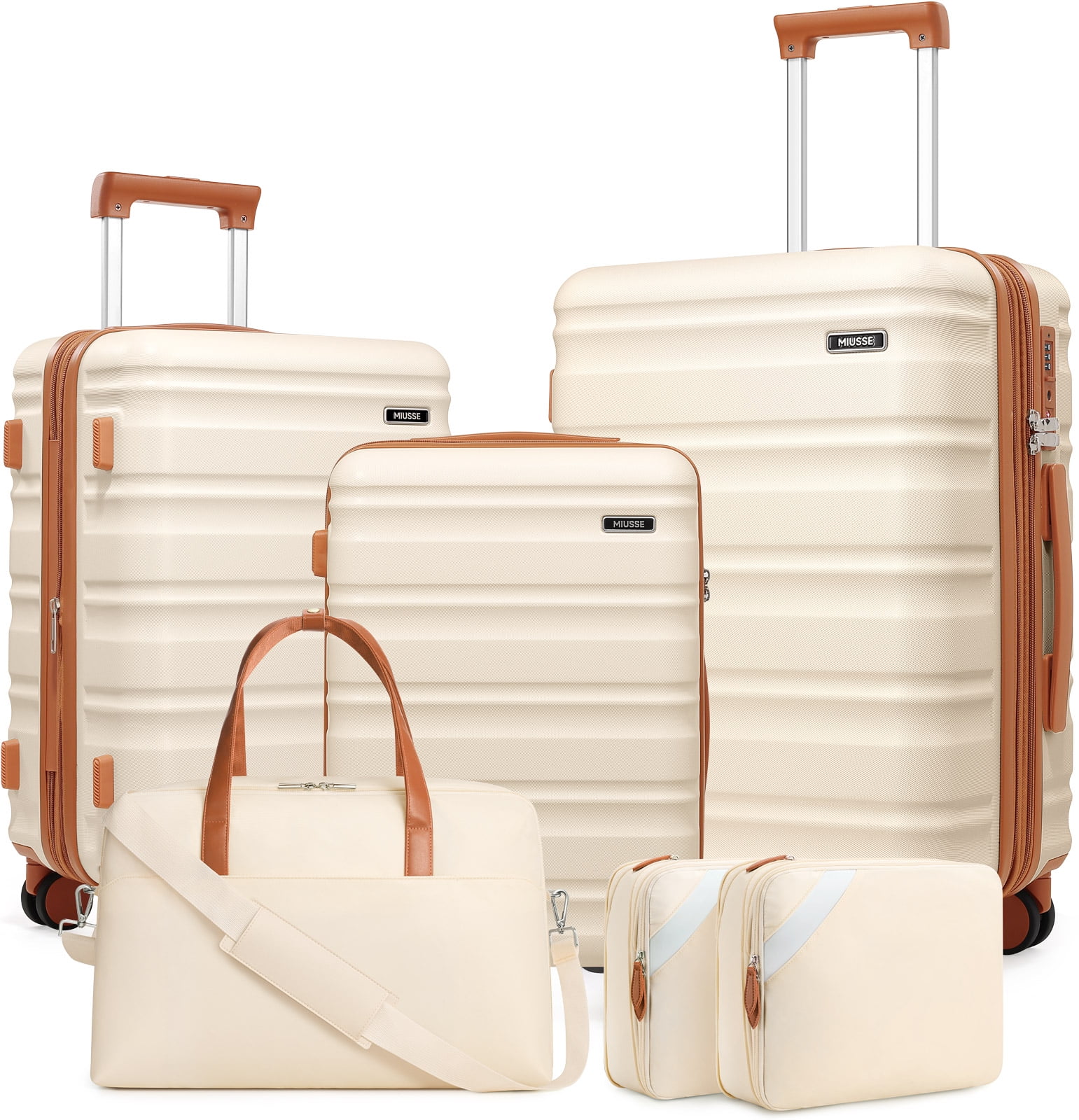 MIUSSE 5 Piece Hardshell Luggage Set, TSA Lock, White, Expandable