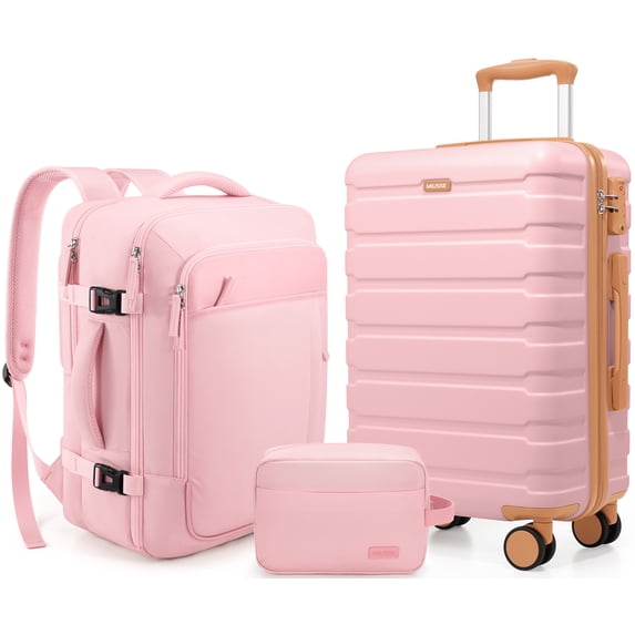 MIUSSE Carry on Luggage Set 3 Piece Hard Shell Luggage Sets with YKK Zipper Spinner Wheels TSA Lock Carry on with Backpack Set