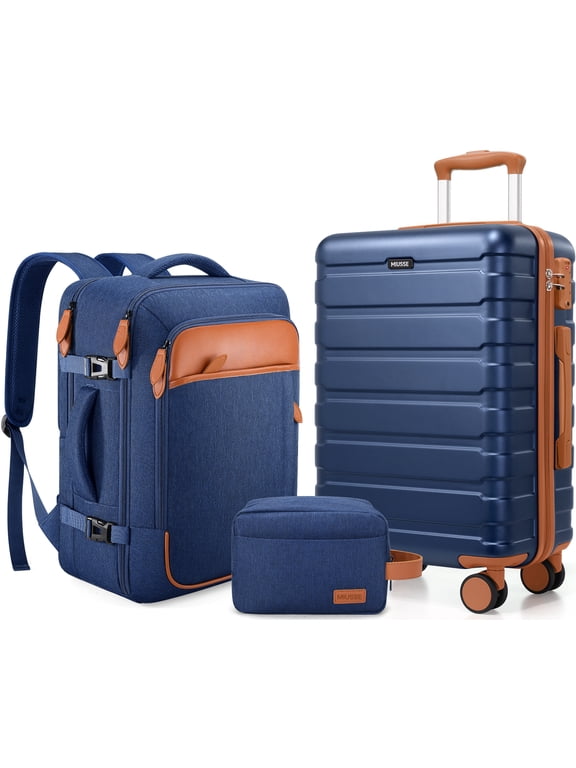 Carry on Luggage Set 3 Piece Hard Shell Luggage Sets with YKK Zipper Spinner Wheels TSA Lock Carry on with Backpack Set