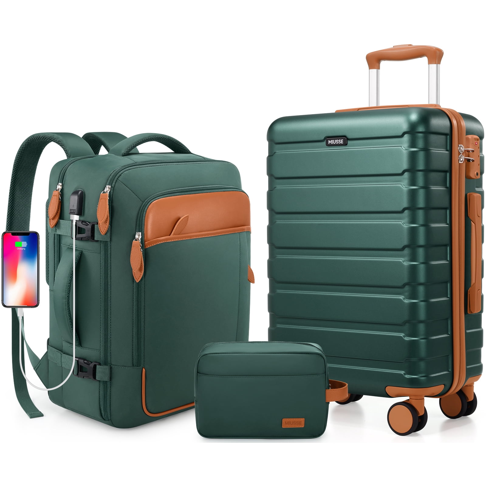 MIUSSE Carry on Luggage Set 3 Piece Hard Shell Luggage Sets with YKK Zipper Spinner Wheels TSA Lock Carry on with Backpack Set
