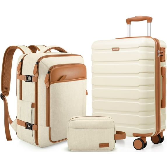 MIUSSE Carry on Luggage Set 3 Piece Hard Shell Luggage Sets with Spinner Wheels TSA Lock Carry on with Backpack Set
