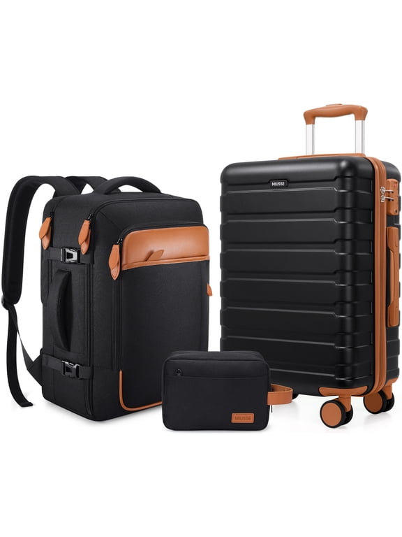 Carry on Luggage Set 3 Piece Hard Shell Luggage Sets with YKK Zipper Spinner Wheels TSA Lock Carry on with Backpack Set