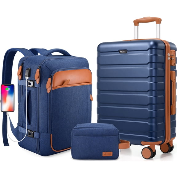 MIUSSE Carry on Luggage Set 3 Piece Hard Shell Luggage Sets with YKK Zipper Spinner Wheels TSA Lock Carry on with Backpack Set