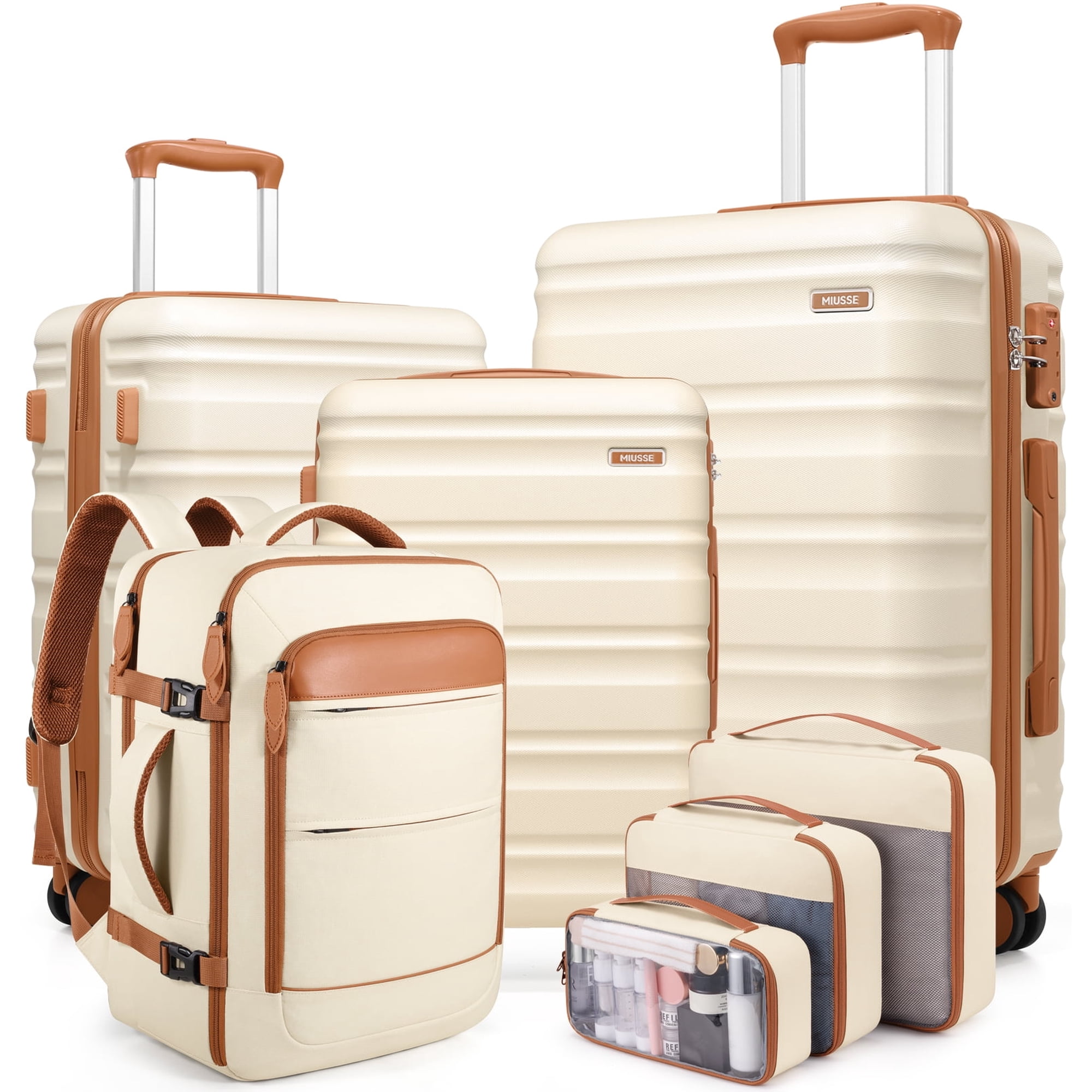 MIUSSE Hard Shell Luggage Sets 7 Pieces, 28/24/20 inch Suitcase Sets with Spinner Wheels & TSA Lock, Hard Case Luggage Set with Travel Backpack and Packing Cubes