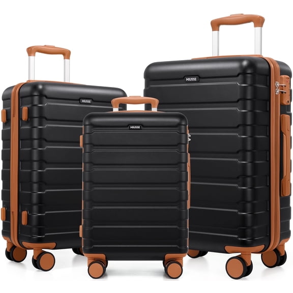 MIUSSE Hardshell Luggage Sets 3 Pieces, Hardside Lightweight Suitcase with Spinner Wheels and TSA Lock, Black Luggage Set 20in24in28in