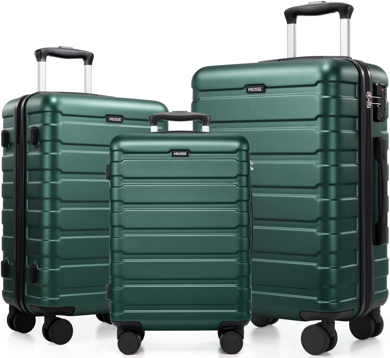 MIUSSE Hardshell Luggage Sets 3 Pieces, Hardside Lightweight Suitcase with Spinner Wheels and TSA Lock, Green Luggage Set 20in24in28in