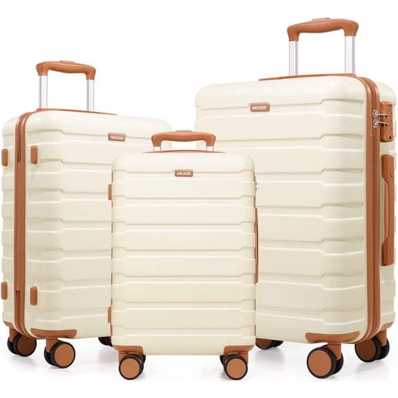 MIUSSE Hardshell Luggage Sets 3 Pieces, Hardside Lightweight Suitcase with Spinner Wheels and TSA Lock, White Luggage Set 20in24in28in