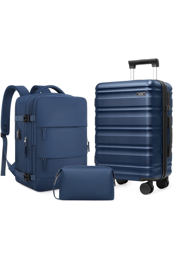 Luggage Sets 3 Piece, 20 Inch Carry On Luggage with Wheels, 100% PC Hardshell Suitcase with TSA Lock, Carry On Suitcases Airline Approved With Travel Backpack for Men Women