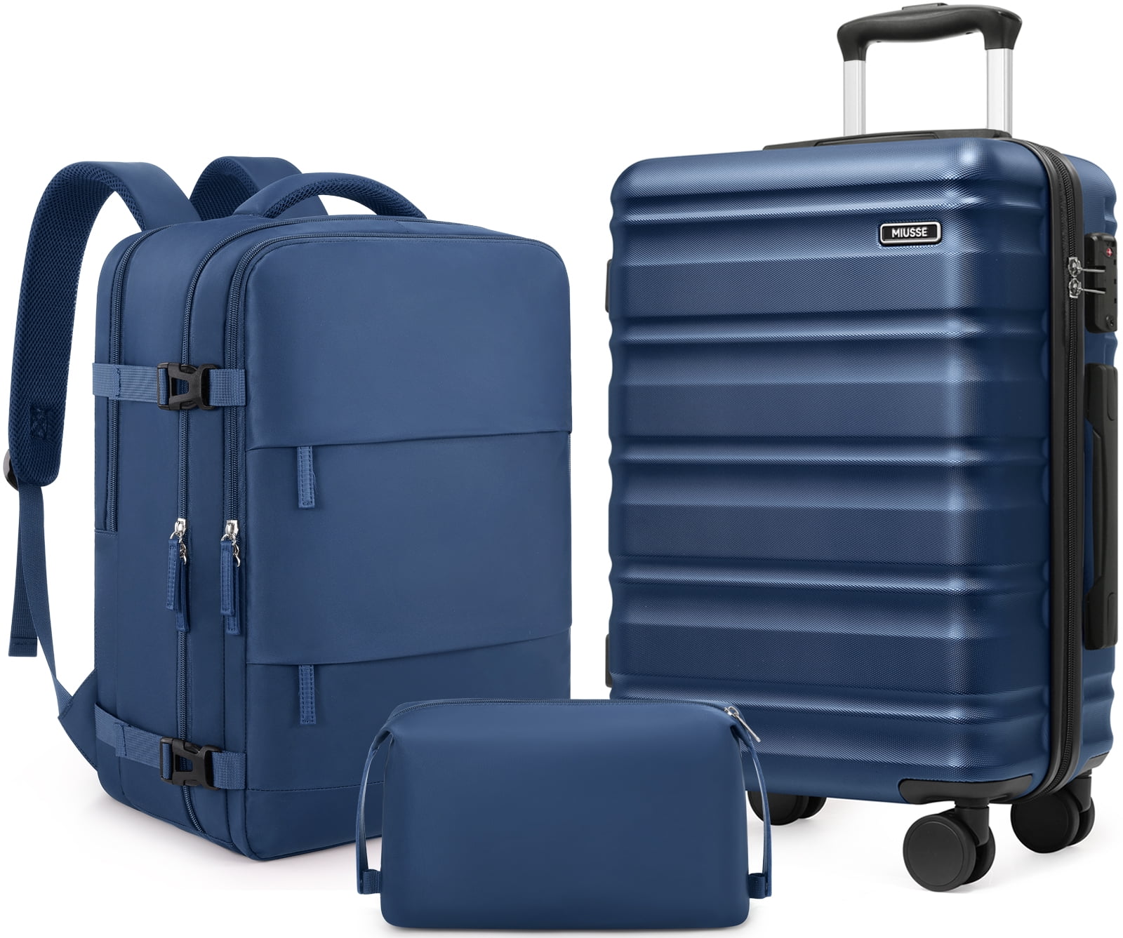 MIUSSE Carry On Luggae for Airplane, 20 Inch Carry On Suitcase with Spinner Wheels and TSA Lock, Hard Shell Luggage Sets 3 Piece with Travel Backpack