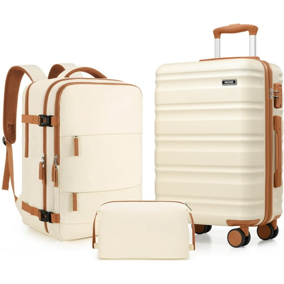 MIUSSE Carry On Luggae for Airplane, 20 Inch Carry On Suitcase with Spinner Wheels and TSA Lock, Hard Shell Luggage Sets 3 Piece with Travel Backpack