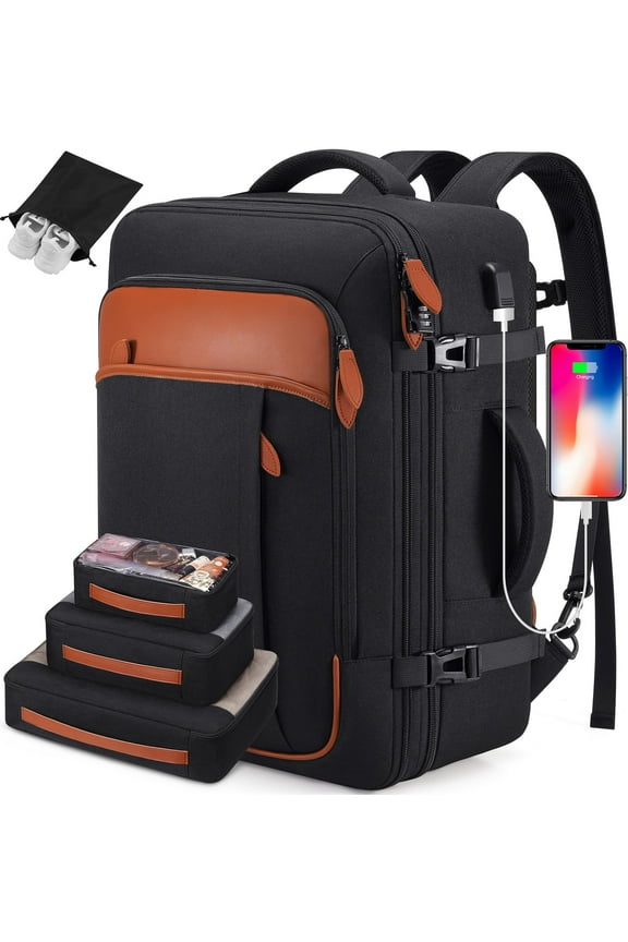 Travel Backpack for Men & Women Carry On Backpack Flight Approved Expandable 42L Waterproof Anti-Theft Personal Item Backpack with Packing Cubes and Shoe Pocket