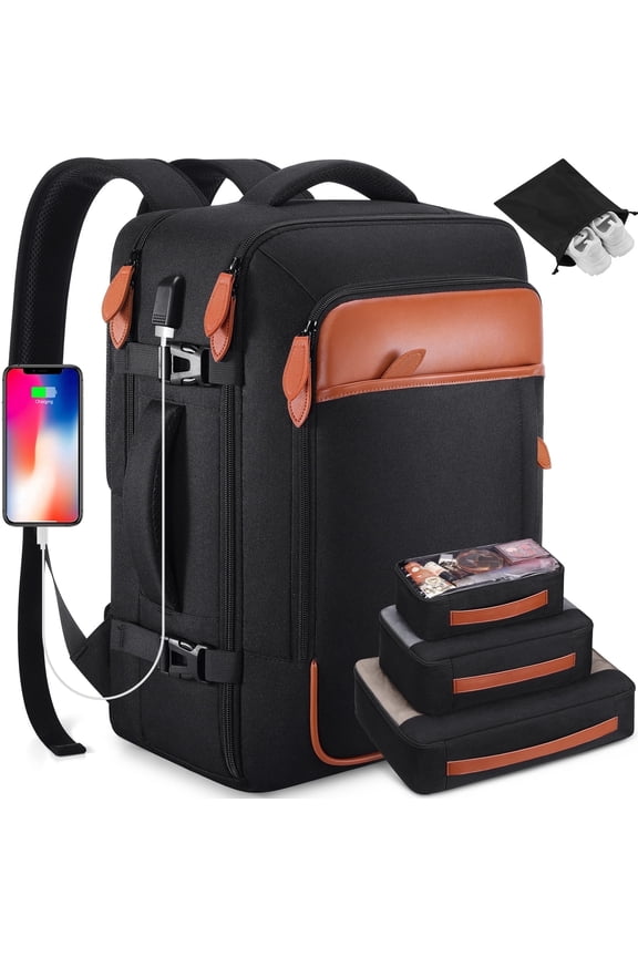 Travel Backpack for Men & Women Carry On Backpack Flight Approved Expandable 42L Waterproof Anti-Theft Personal Item Backpack with Packing Cubes and Shoe Pocket
