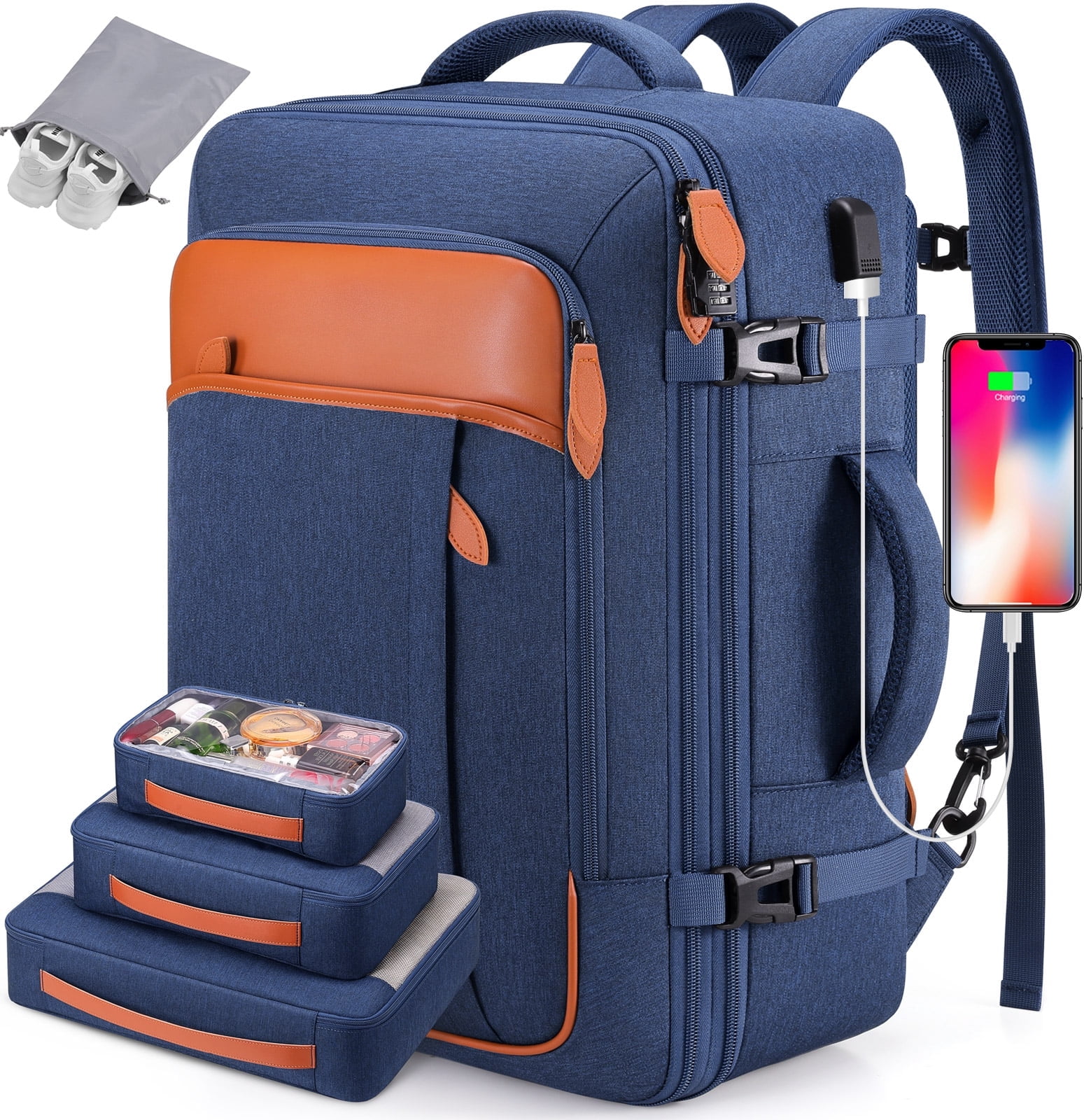 UKEIN Travel Backpack for Men & Women Carry On Backpack Flight Approved Expandable 42L Waterproof Anti-Theft Personal Item Backpack with Packing Cubes and Shoe Pocket