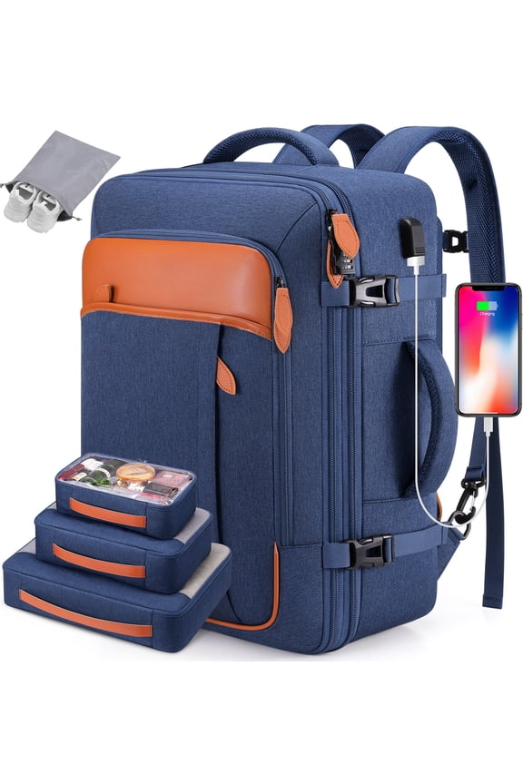Travel Backpack for Men & Women Carry On Backpack Flight Approved Expandable 42L Waterproof Anti-Theft Personal Item Backpack with Packing Cubes and Shoe Pocket