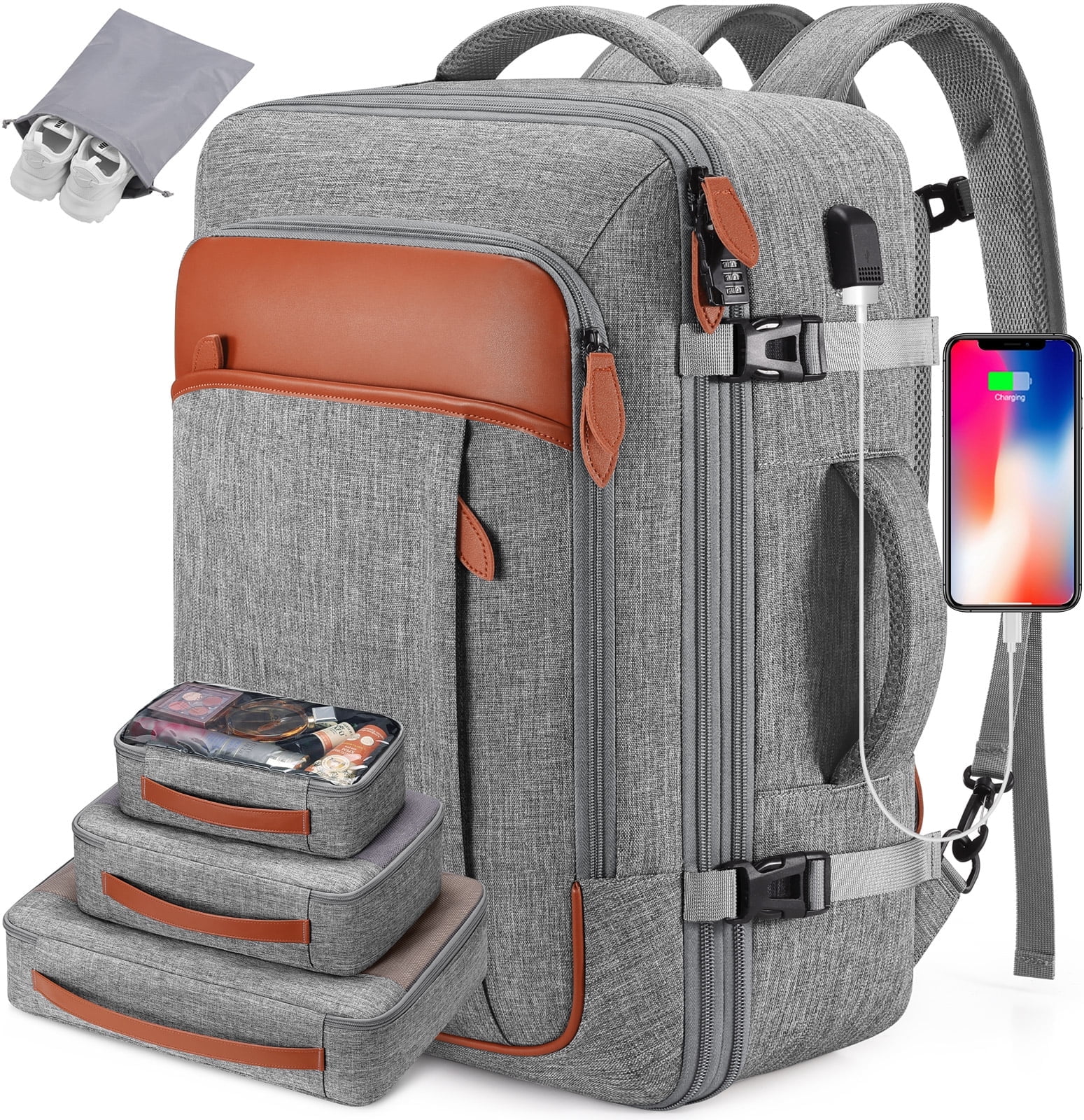 UKEIN Travel Backpack for Men & Women Carry On Backpack Flight Approved Expandable 42L Waterproof Anti-Theft Personal Item Backpack with Packing Cubes and Shoe Pocket