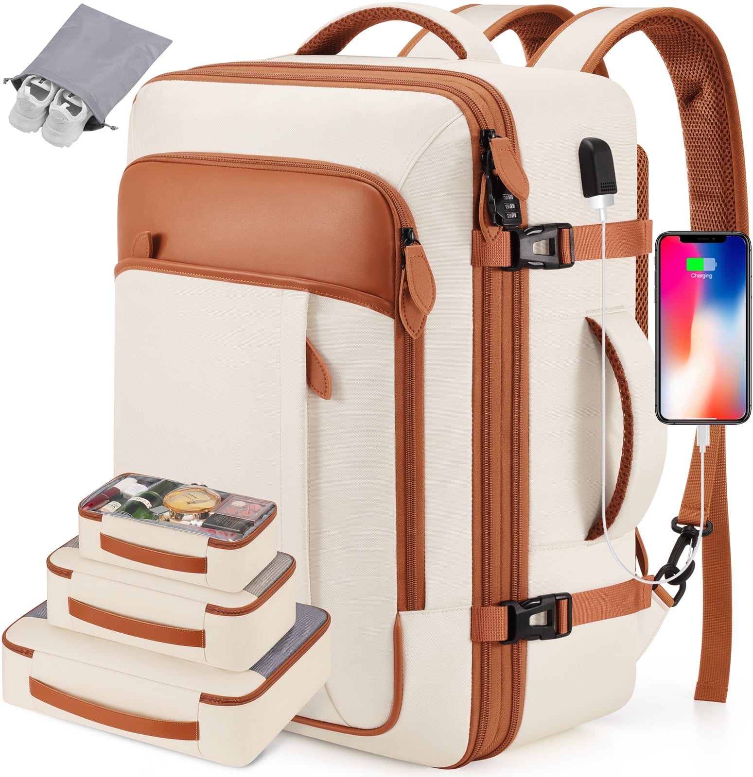 UKEIN Travel Backpack for Men & Women Carry On Backpack Flight Approved Expandable 42L Waterproof Anti-Theft Personal Item Backpack with Packing Cubes and Shoe Pocket