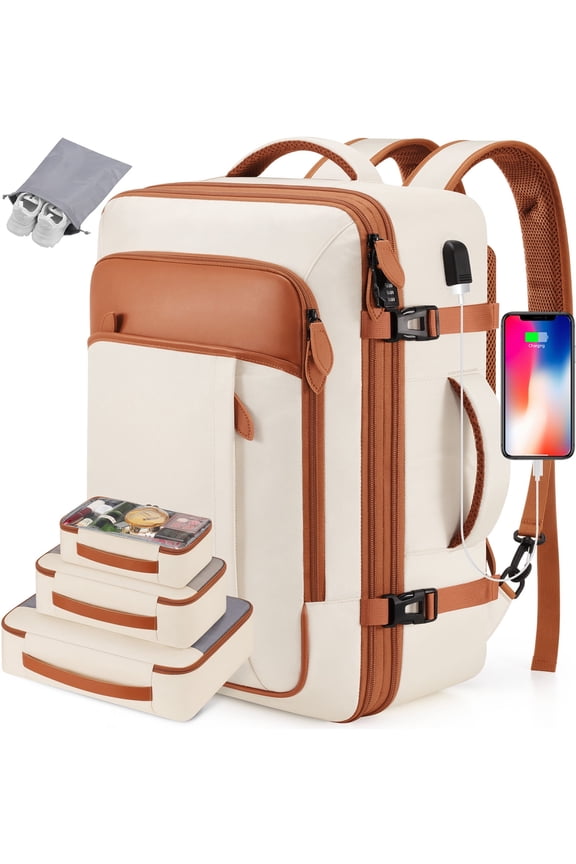 Travel Backpack for Men & Women Carry On Backpack Flight Approved Expandable 42L Waterproof Anti-Theft Personal Item Backpack with Packing Cubes and Shoe Pocket