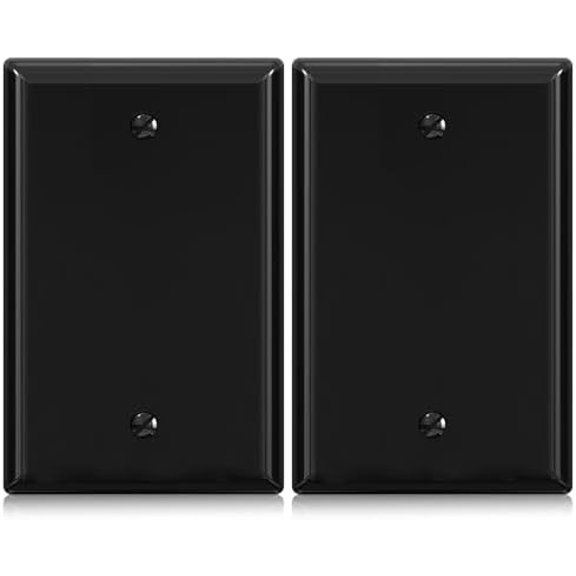 MIUTRY 1-Gang Blank Device Wall Plates, Mid-Size 4.88" H x 3.13" L Unbreakable Thermoplastic Blank Faceplate Cover for Unused Outlets/Switches, UL Listed (2 Pack, Glossy Black)