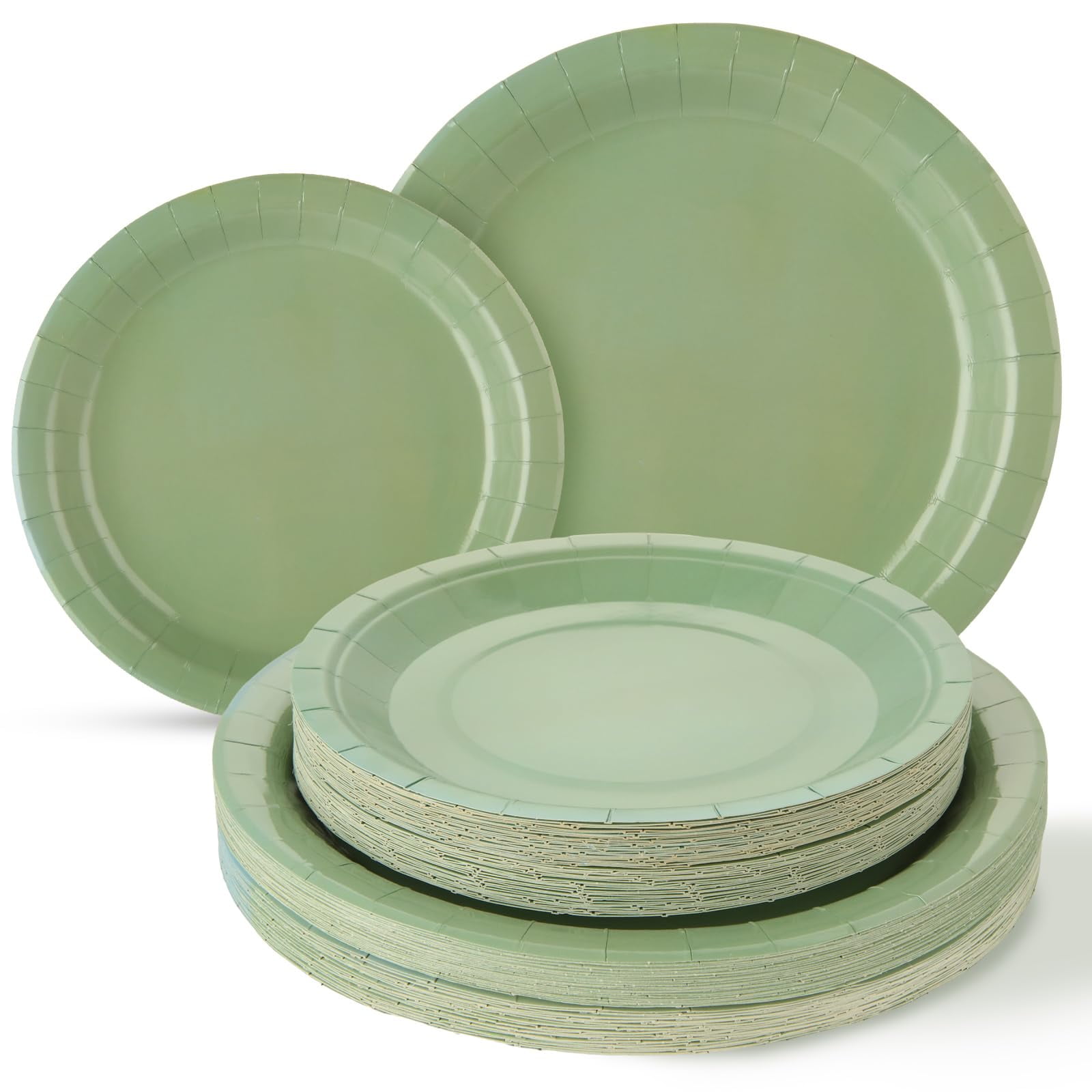 MIVIDE 200 Pack Sage Green HYZ01 Paper Plates Bulk 7 Inch 9 Inch