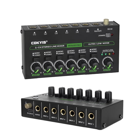 MIX600 Mini Mixer 6 Channel DC5V Power Supply Independent Microphone Control Mixer For Professionals Beginners ,Easy to Operate