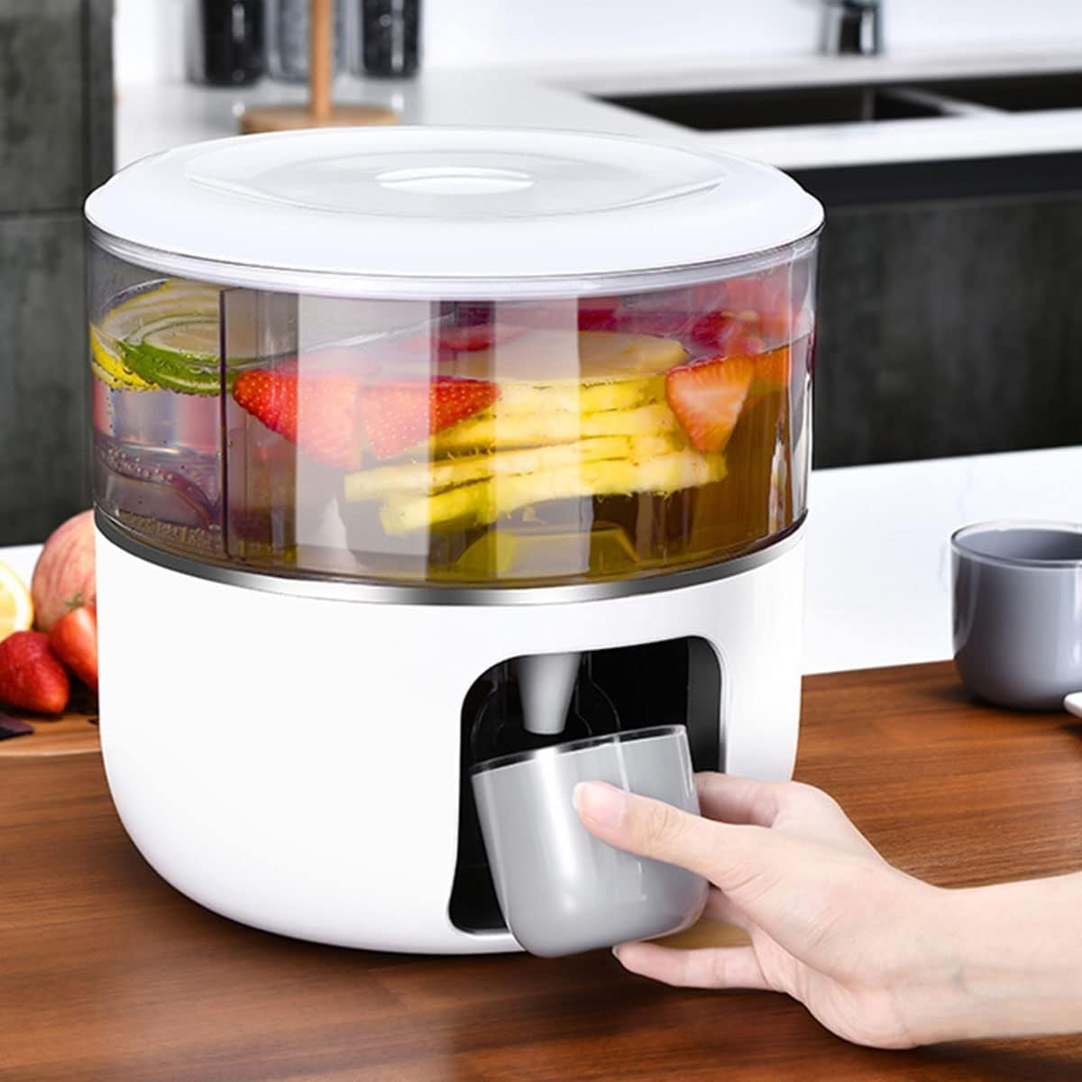 MIXEN White Round Beverage Dispenser 360 Rotatable Drink Dispenser for ...