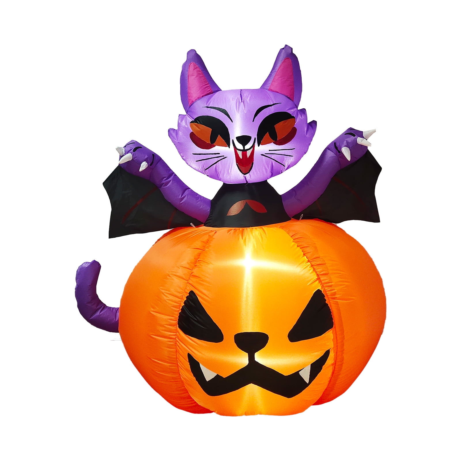 MIXFEER 5FT Halloween Inflatables Scary Pumpkin with Cat LEDs Blow Up Inflatables for Halloween