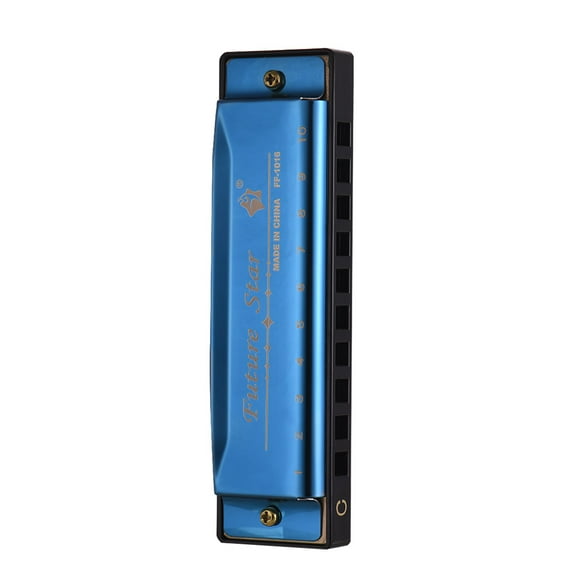 MIXFEER Key of C Diatonic Harmonica Mouthorgan with ABS Reeds Mirror Surface Design 10 Holes Blues Harmonica Perfect for Beginners Professional Students Kid Blue