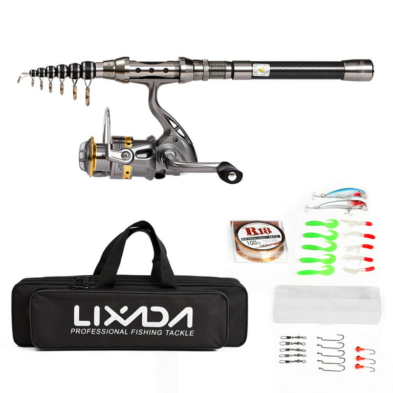 Mixfeer Telescopic Fishing Rod and Reel Combo Full Kit Spinning Fishing Reel Gear Organizer Pole Set with 100m Fishing Line Lures Hooks Jig Head and