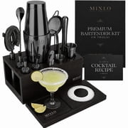 MIXLO HOME Mixology Bartender Kit - 15Pcs Bar Set Cocktail Shaker Set w Black Bar Cart Accessories Stand - Shakers Bartending Gun Metal Black Tools, 24oz Shaker, 17 Recipe Cards, Martini Barware