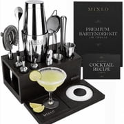 MIXLO HOME Mixology Bartender Kit -15Pcs Bar Set Cocktail Shaker Set w Black Bar Cart Accessories Stand - Shakers Bartending Silver Tools, 24oz Shaker, 17 Recipe Cards, Martini Barware