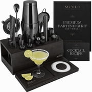 MIXLO HOME Mixology Bartender Kit - 22Pcs Bar Set Cocktail Shaker Set w Black Bar Cart Accessories Stand - Shakers Bartending Gun Metal Black Tools, 24oz Shaker, 17 Recipe Cards, Martini Barware