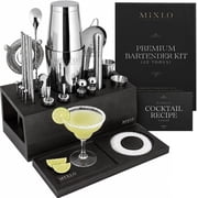 MIXLO HOME Mixology Bartender Kit - 22Pcs Bar Set Cocktail Shaker Set w Black Bar Cart Accessories Stand - Shakers Bartending Silver Tools, 24oz Shaker, 17 Recipe Cards, Martini Barware