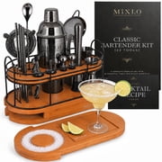 MIXLO HOME Mixology Bartender Kit - Classic 22 Brown Stand - Gunmetal Tools with Cobbler Shaker