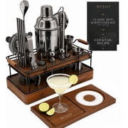 MIXLO HOME Mixology Bartender Kit - Classic Iron 22 Dark Brown Stand - Gunmetal Tools with Cobbler Shaker
