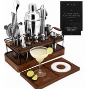 MIXLO HOME Mixology Bartender Kit - Classic Iron 22 Dark Brown Stand - Silver Tools with Cobbler Shaker