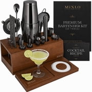 MIXLO HOME Mixology Bartender Kit - Premium 22 Brown Stand - Gunmetal Tools with Boston Shaker