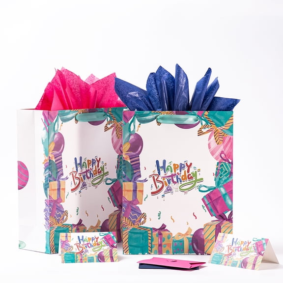 MIXMECY 16.5" Large and Extra Large Gift bags for Birthday Party with Tissue Paper, CardSurprise envelope