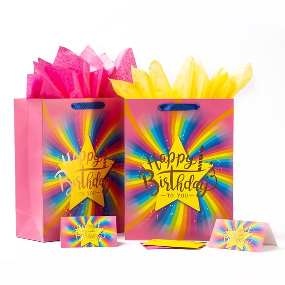 MIXMECY 16.5" Large and Extra Large Gift bags for Birthday Party with Tissue Paper, CardSurprise envelope