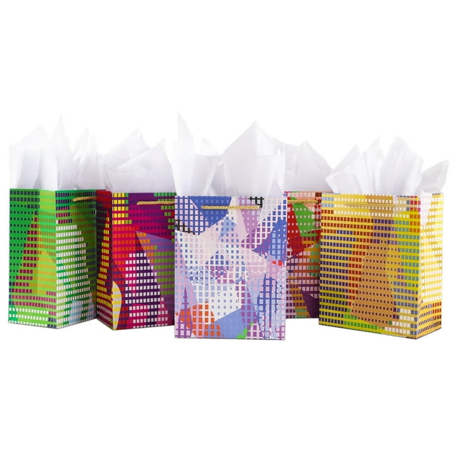 MIXMECY 9" Gift Bags Medium Size Set, 5 Pack Assorted Small Bulk