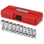 MIXPOWER 10-piece 3/8 Drive Universal Joint Socket Set, 12-Point, Cr-V, Metric, 10-19mm, Mirror Chrome Finish